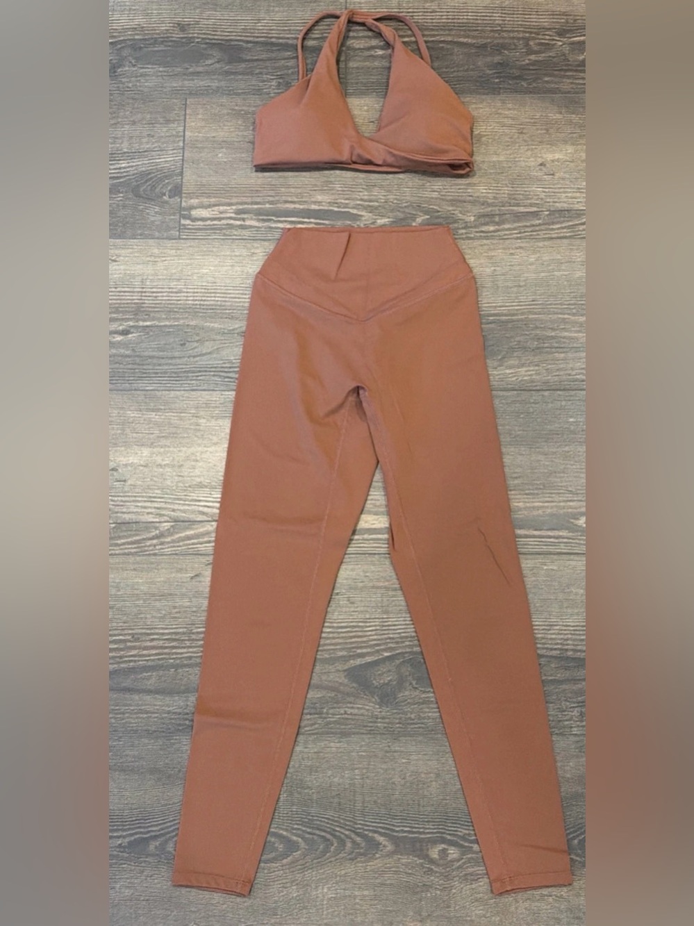 Women Brown Yoga Leggings and Sports Bra Size Small Workout Set